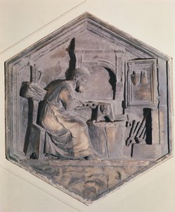 The Art of Forging, Hexagonal Decorative Relief Panels from a Series Depicting the Practitioners of the Arts and Sciences